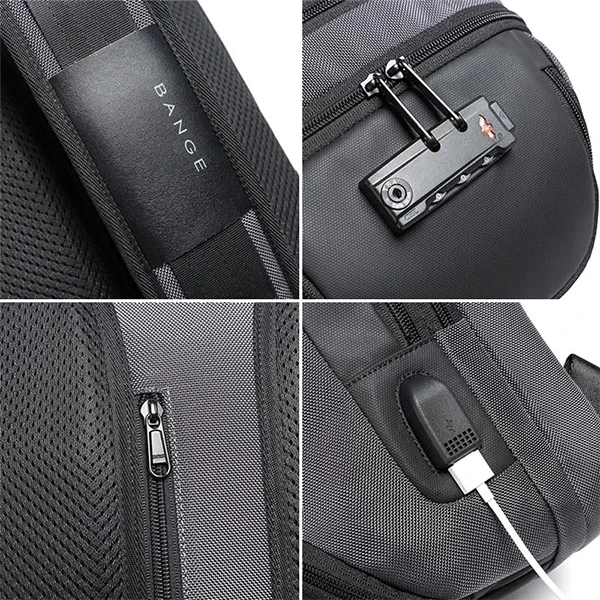 Waterproof Oxford Crossbody Backpack for Men - Black TSA Lock