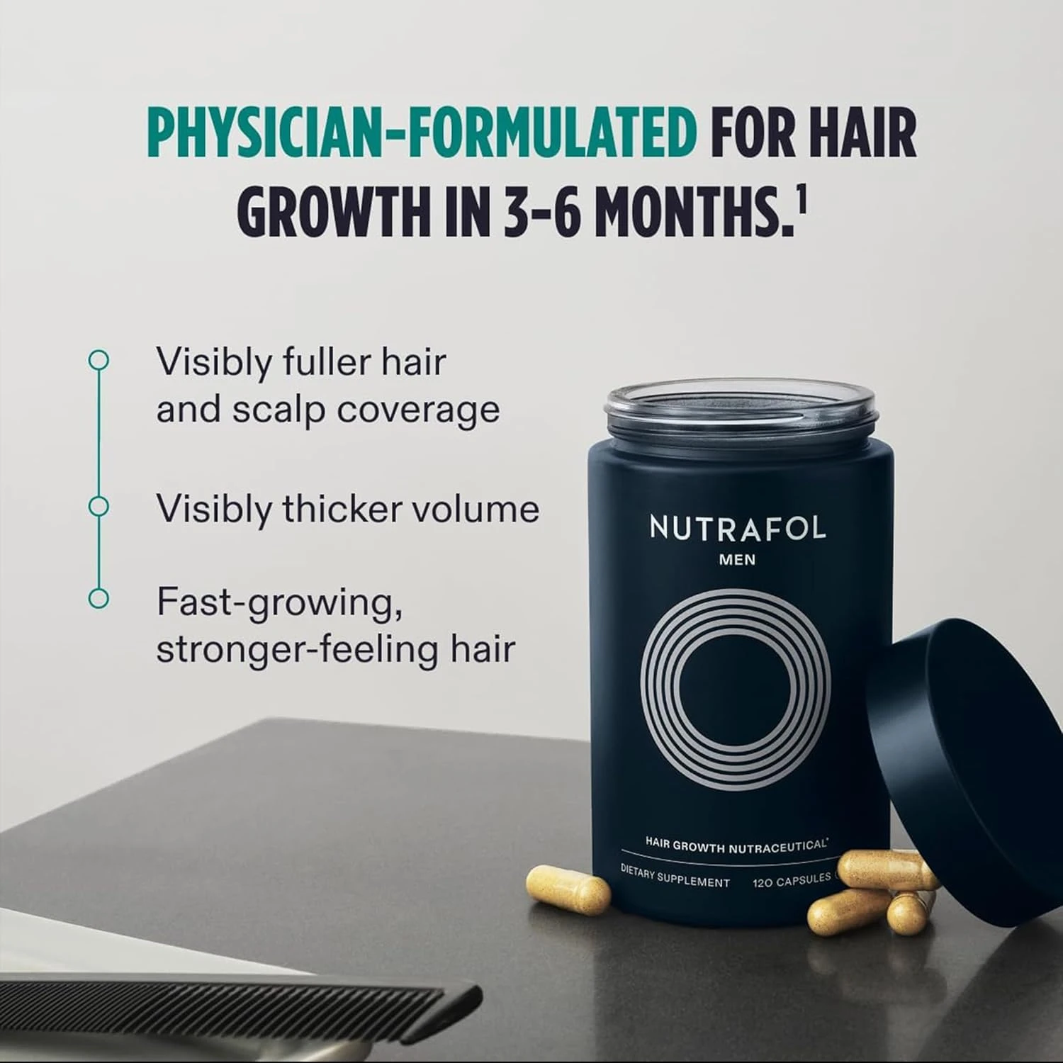 Nutrafol Men's Hair Growth Supplements, Clinically Tested for Visibly Thicker Ha