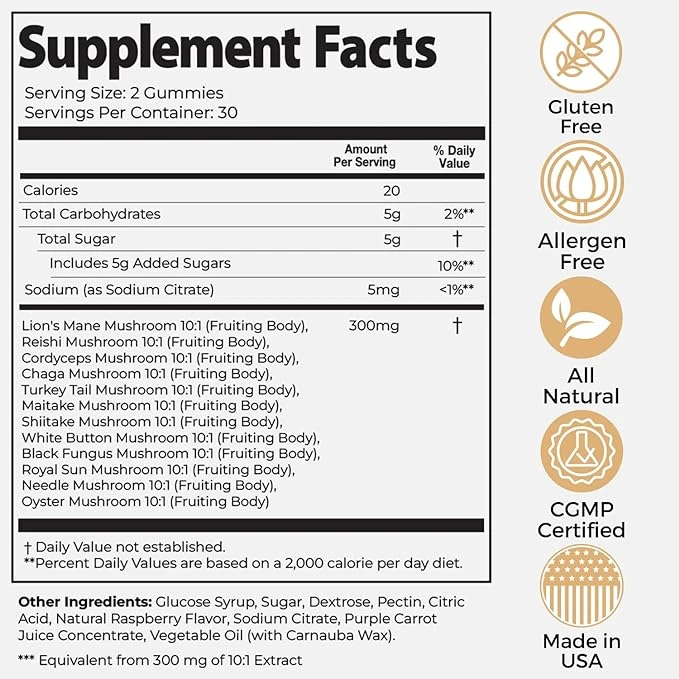 Auri Super Mushroom Gummies - All-in-One Daily Supplement Gummy - 12 Mushroom Bl