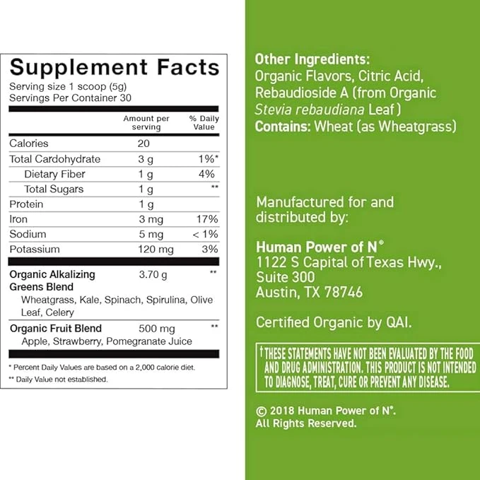 HumanN HeartGreens | Superfood Organic Powder with Wheatgrass, Kale, Spinach, an