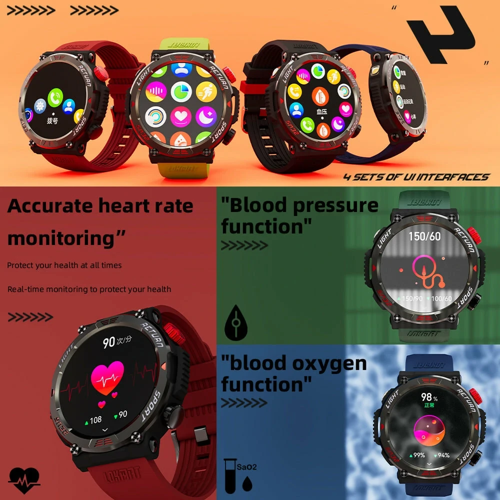 LOKMAT ZEUS 5 PRO 1.54 inch Power Metallurgy 5ATM Heart Rate Blood Oxygen Blood