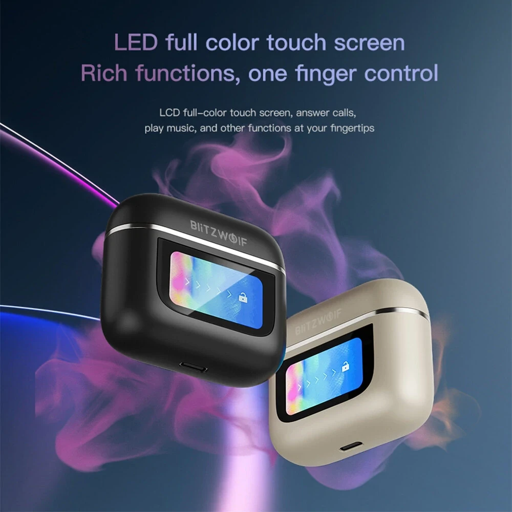 BlitzWolf BW-FYE16 TWS Earbuds - LED Screen, ANC, 32h Battery, 3D Audio, IPX5