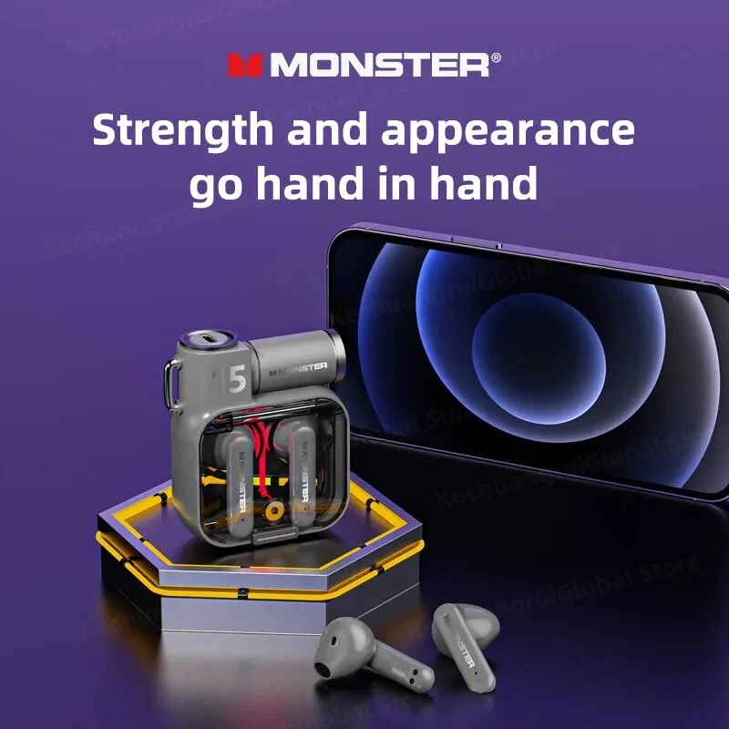 MONSTER XKT15 TWS Wireless Earbuds bluetooth Earphone Bass HiFi HD Calls Semi-in