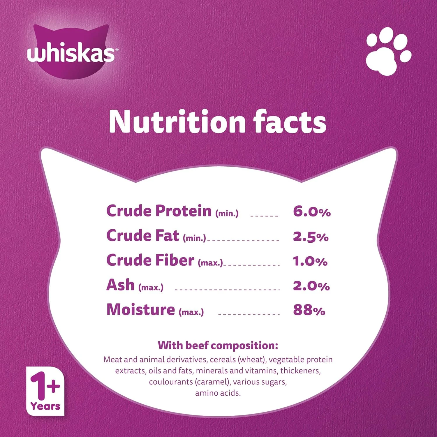 Whiskas Beef in Gravy Can Cat Food, 400g, for 1+ Years Adult Cats, Whiskas Cat F
