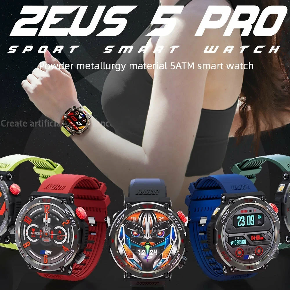LOKMAT ZEUS 5 PRO 1.54 inch Power Metallurgy 5ATM Heart Rate Blood Oxygen hart
