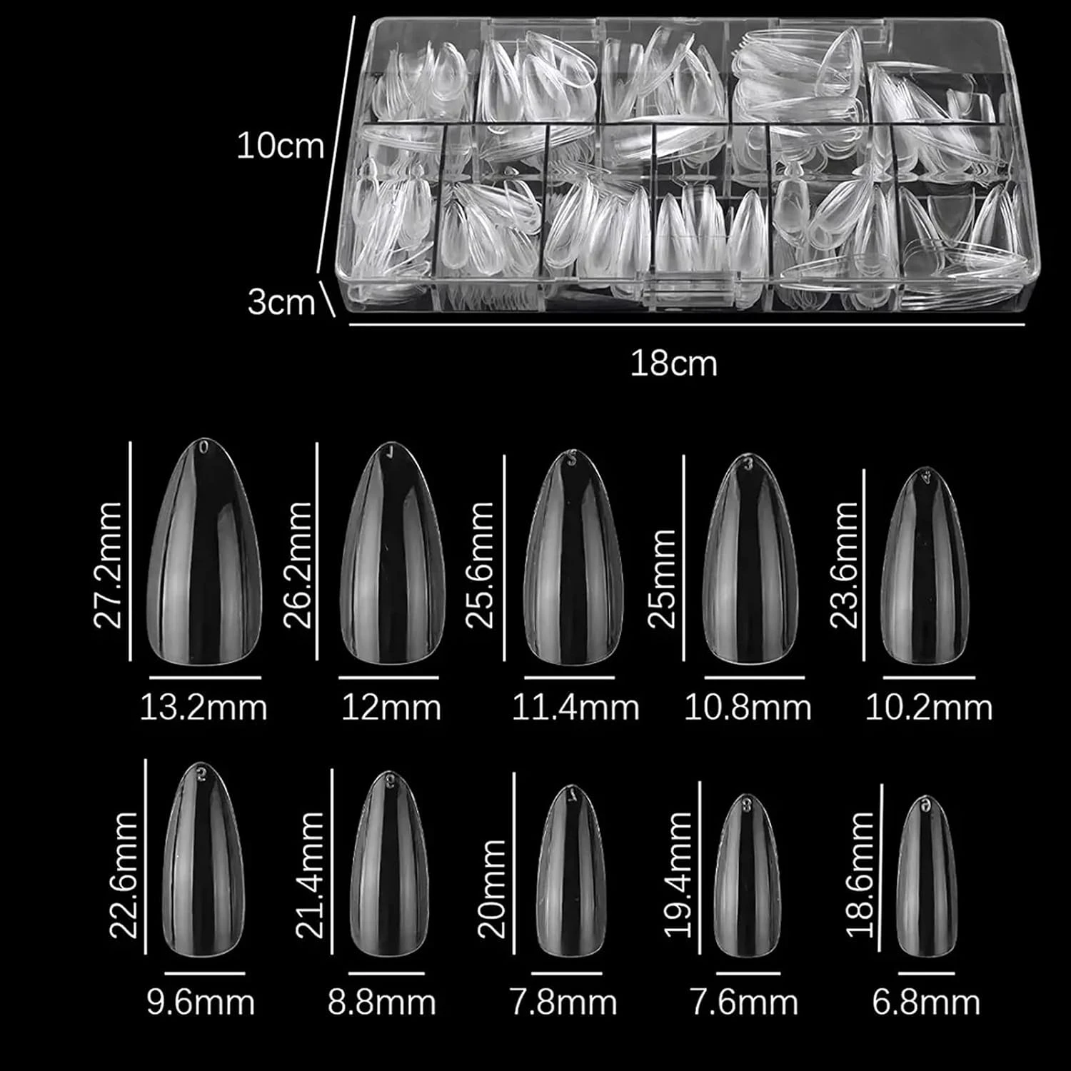 Almond Fake Nails 500pcs Press on Nails Pre-shape Gel Nail Tips for Full Cover A