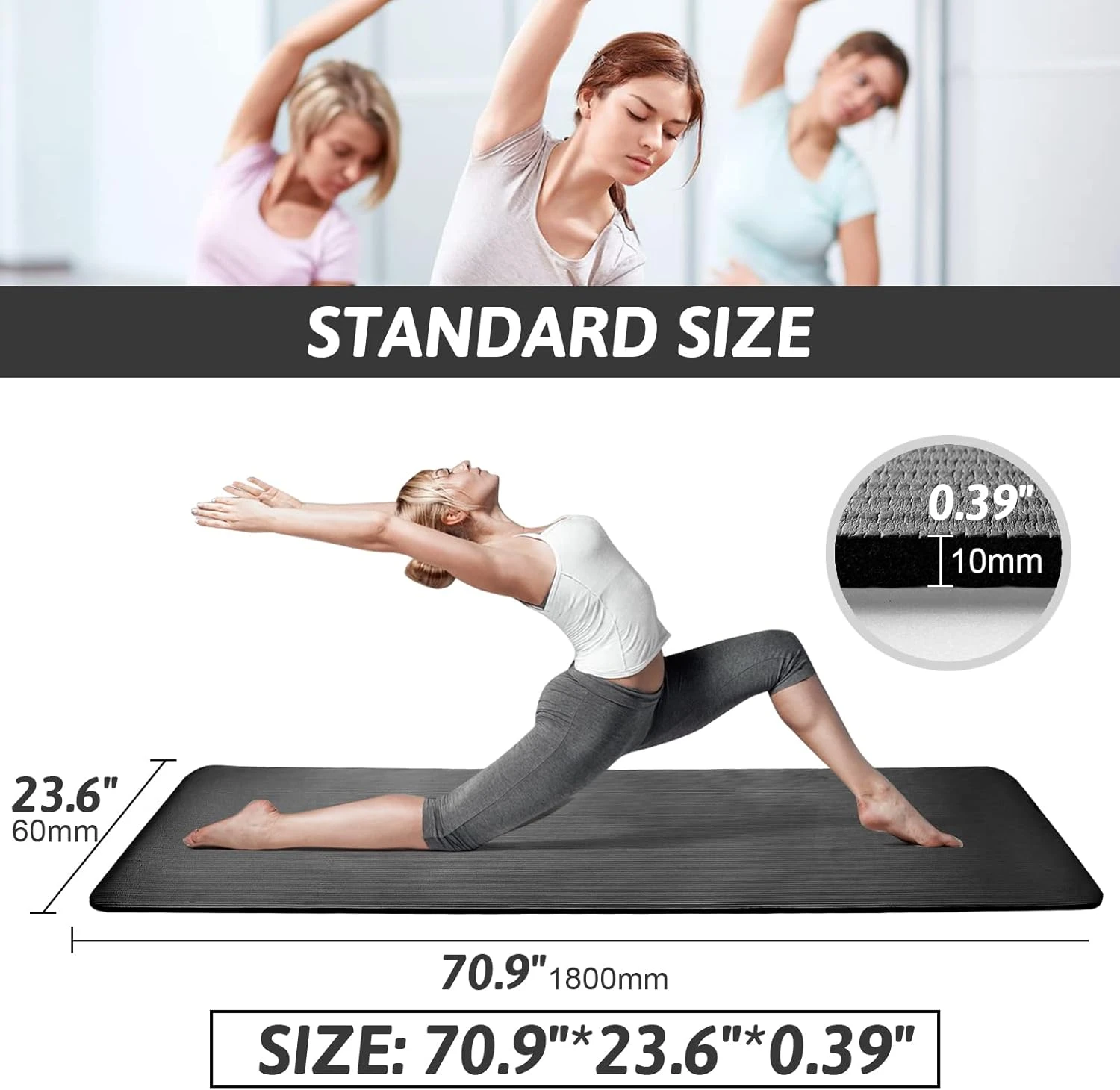 SKY-TOUCH Yoga Mat Non Slip, Yoga Mat with Strap Included 10mm Thick Exercise Ma