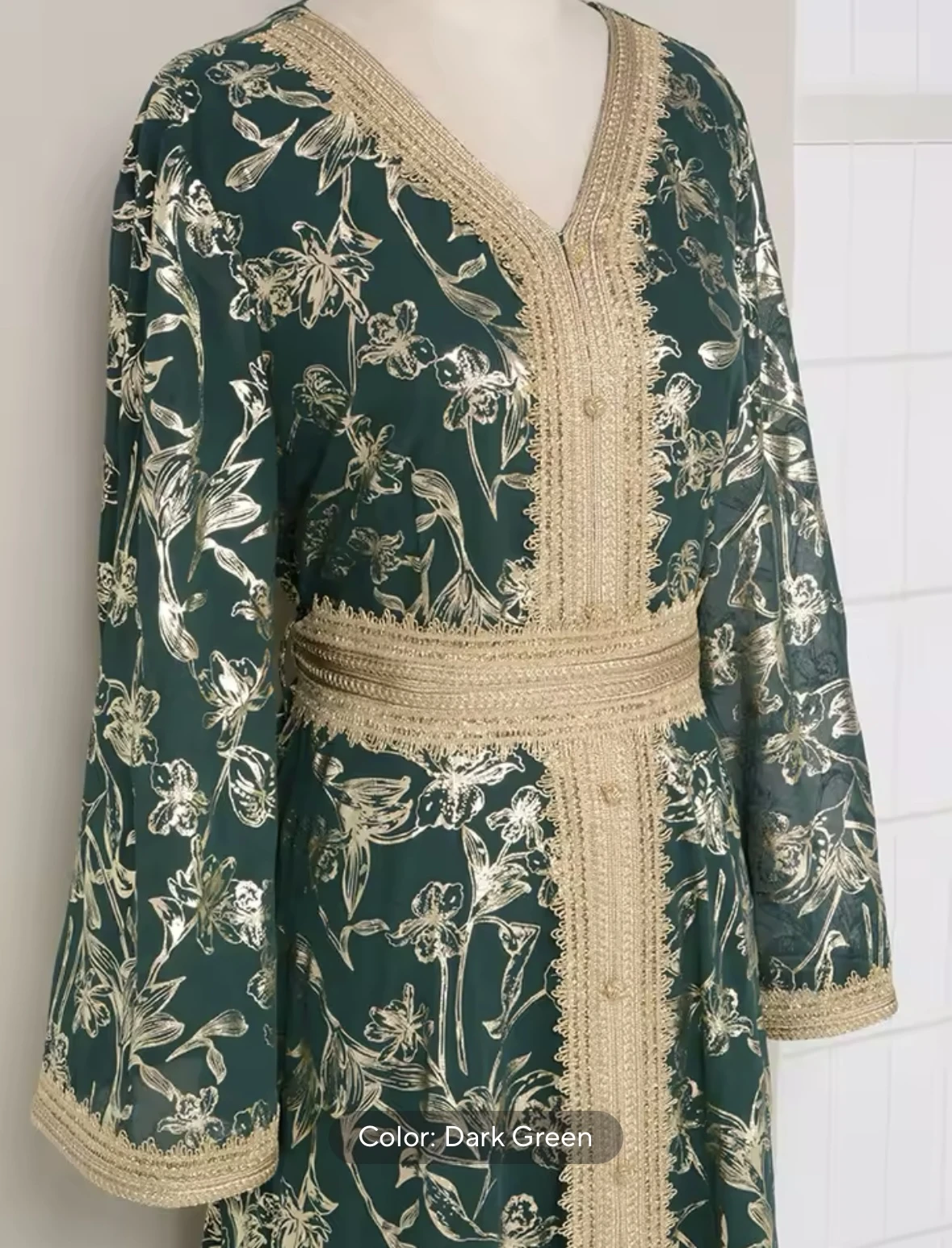 Moroccan Kaftan Foil Print Arabic Dress with belt for Women evening party Muslim