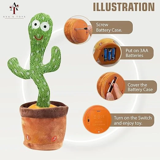 Dancing Cactus Repeat Talking Toy Electronic Plush Toys Can Sing & Record (USB L