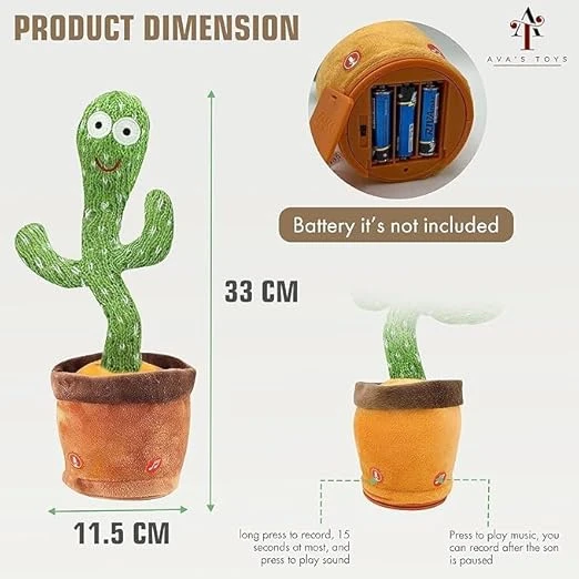 Dancing Cactus Repeat Talking Toy Electronic Plush Toys Can Sing & Record (USB L