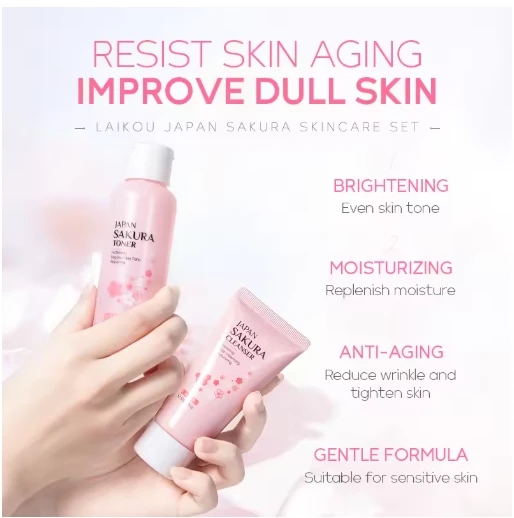 LAIKOU Japan Sakura Skin Care Set Serum Rejuvenating Cream Glowing Moisturizer F
