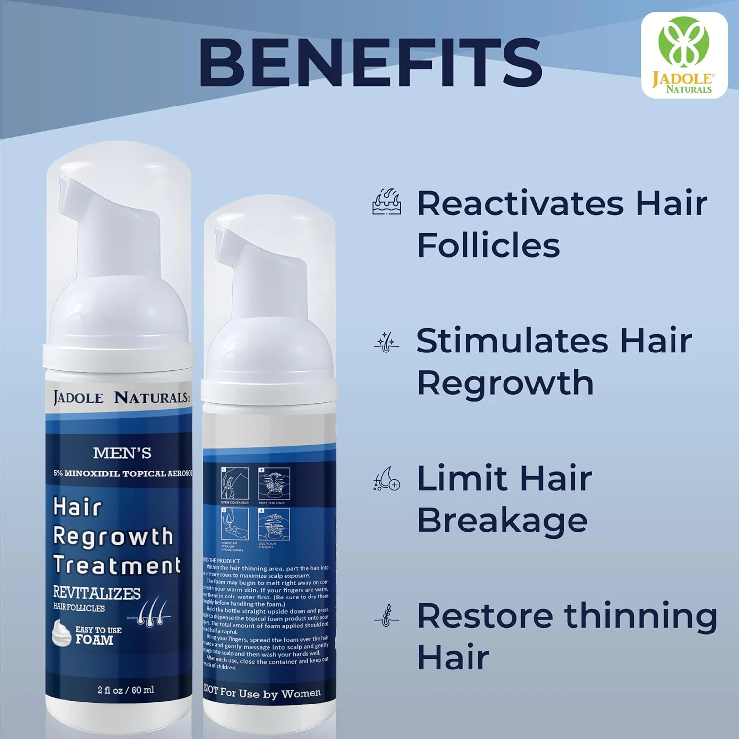 Jadole Naturals Men's 5% Minoxidil Foam- 3 x 60ml | Hair Regrowth Treatment for 