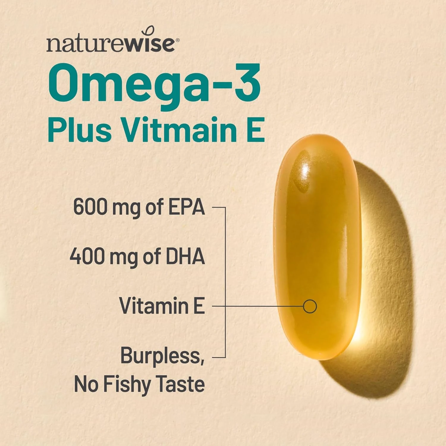 NatureWise Extra-Strength Omega 3 Fish Oil Supplement - 1000mg per Serving - 600