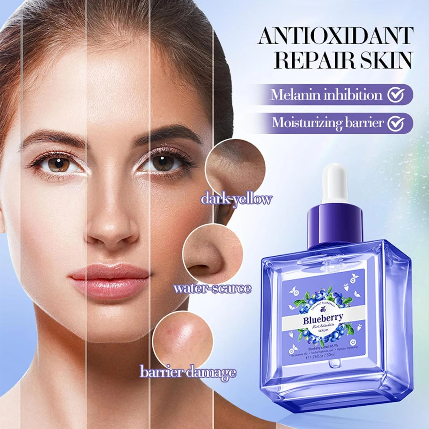 Hyaluronic Acid Face Serum, Blueberry Moisturizing Facial Serum, Anti-Aging & Hy