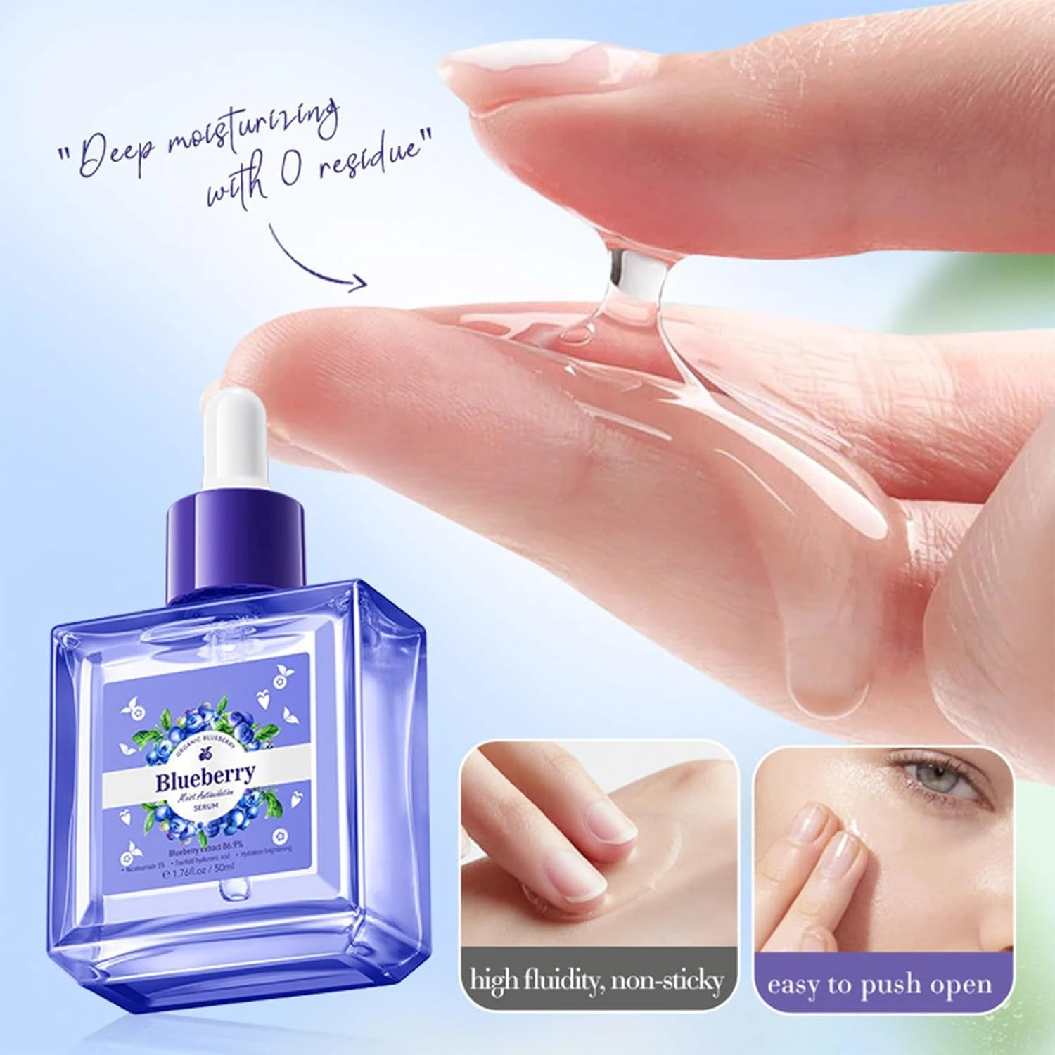 Hyaluronic Acid Face Serum, Blueberry Moisturizing Facial Serum, Anti-Aging & Hy