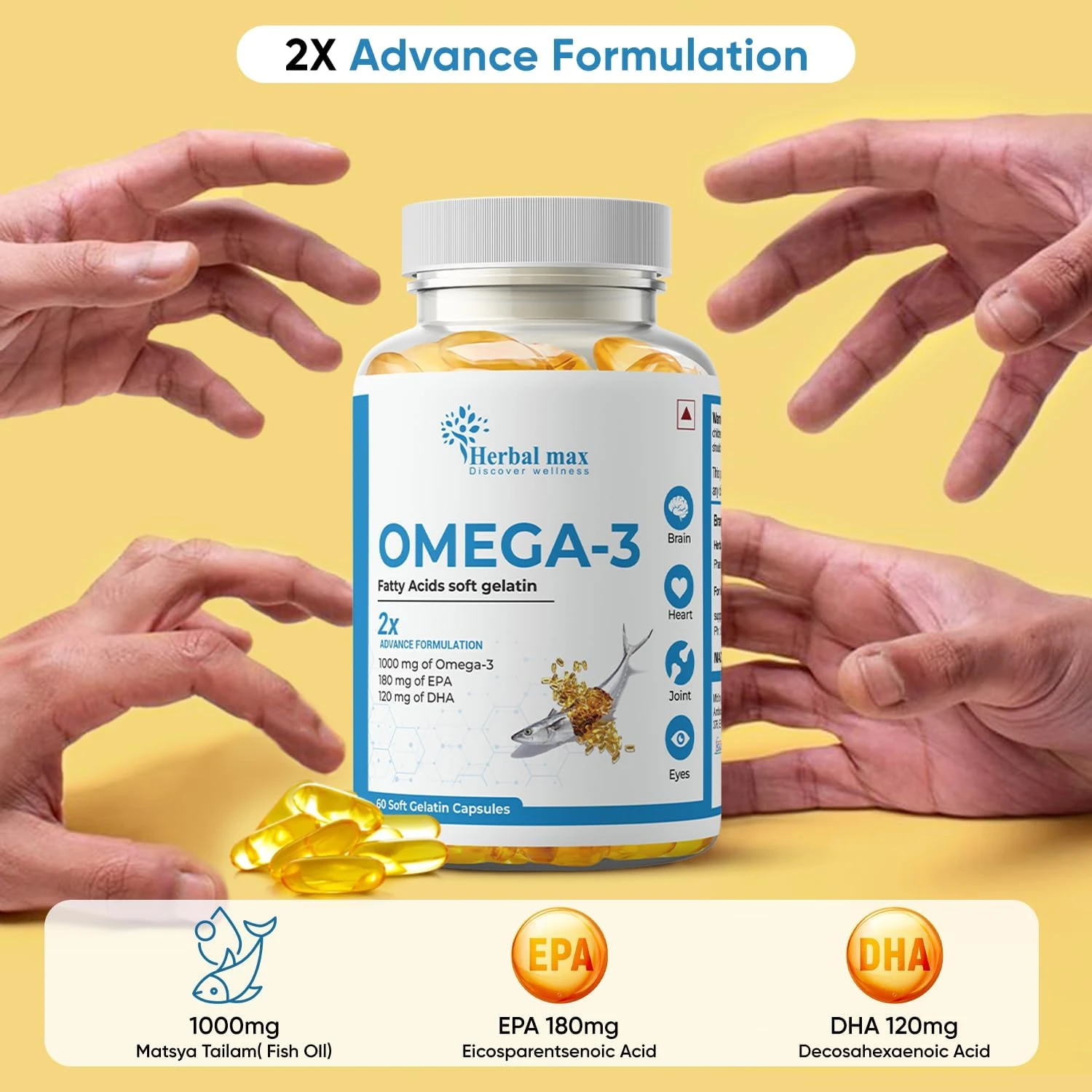 Herbal max Omega -3 Fish Oil Capsule For Men And Women (1000mg Omega 3 with 180 