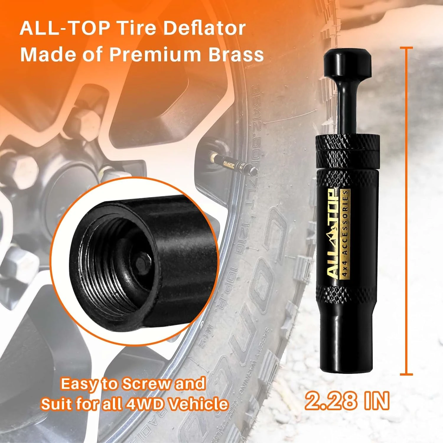 ALL-TOP Adjustable Auto-Stop Tire Deflator Valve Kit (10-30 PSI) 4 PCS Screw-on 