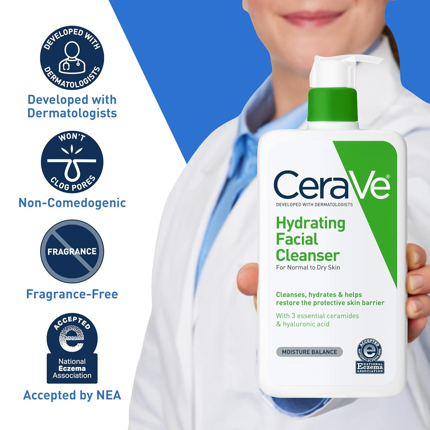 CeraVe Hydrating Facial Cleanser | Moisturizing Non-Foaming Face Wash with Hyalu