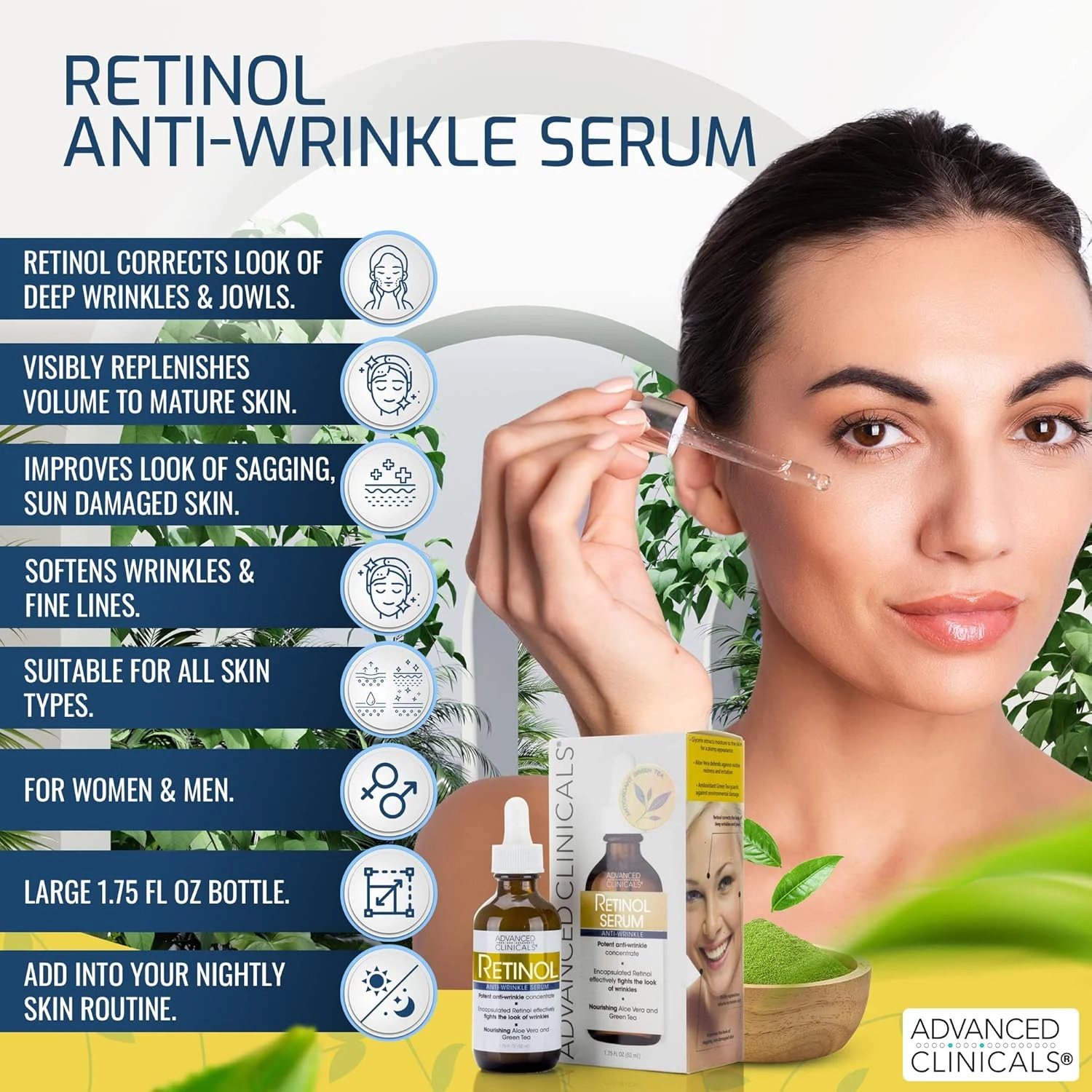 Advanced Clinicals Professional Strength Retinol Serum Anti Aging Wrinkle Reduci