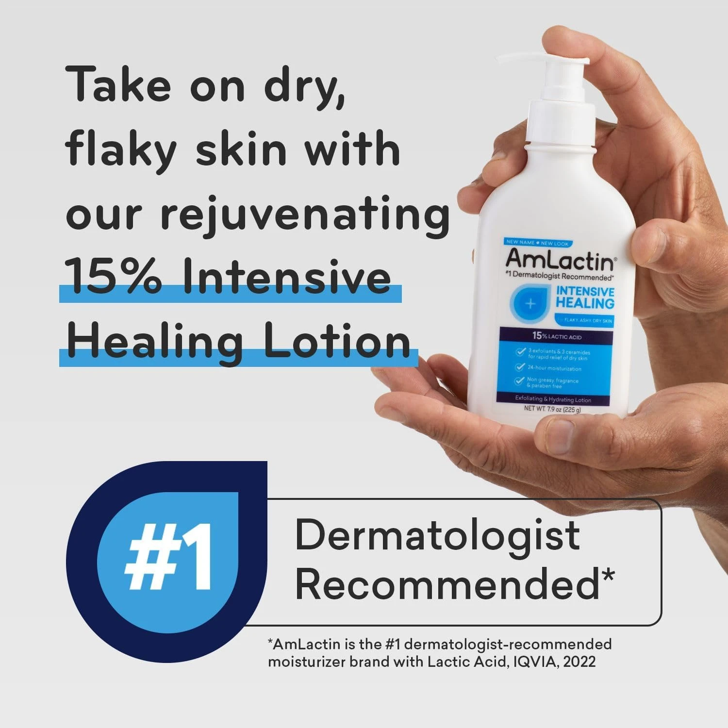 AmLactin Rapid Relief Restoring Body Lotion for Dry Skin – 7.9 oz Pump Bottle – 