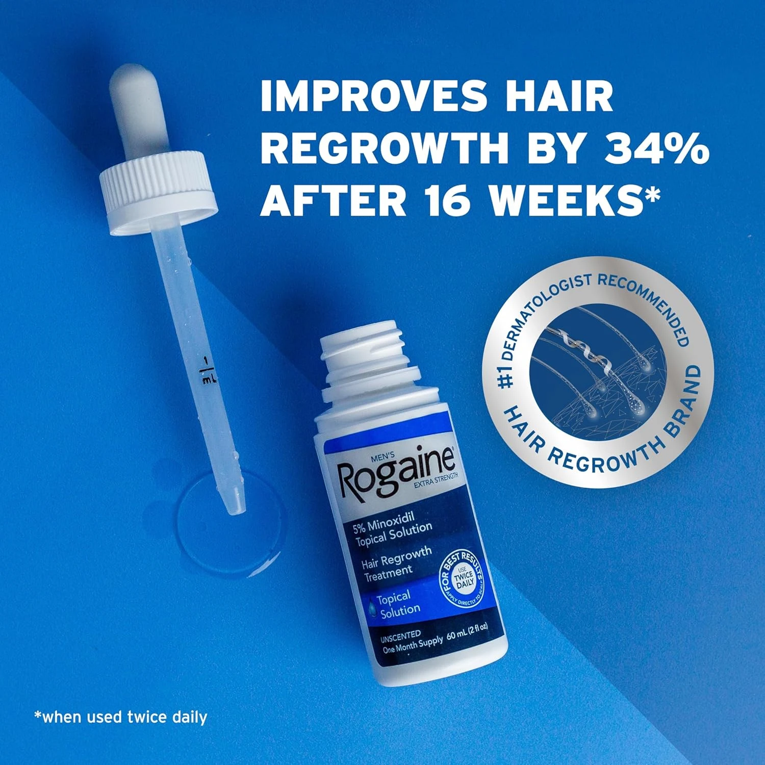 Men’s Rogaine Extra Strength 5% Minoxidil Topical Solution for Hair Loss and Hai