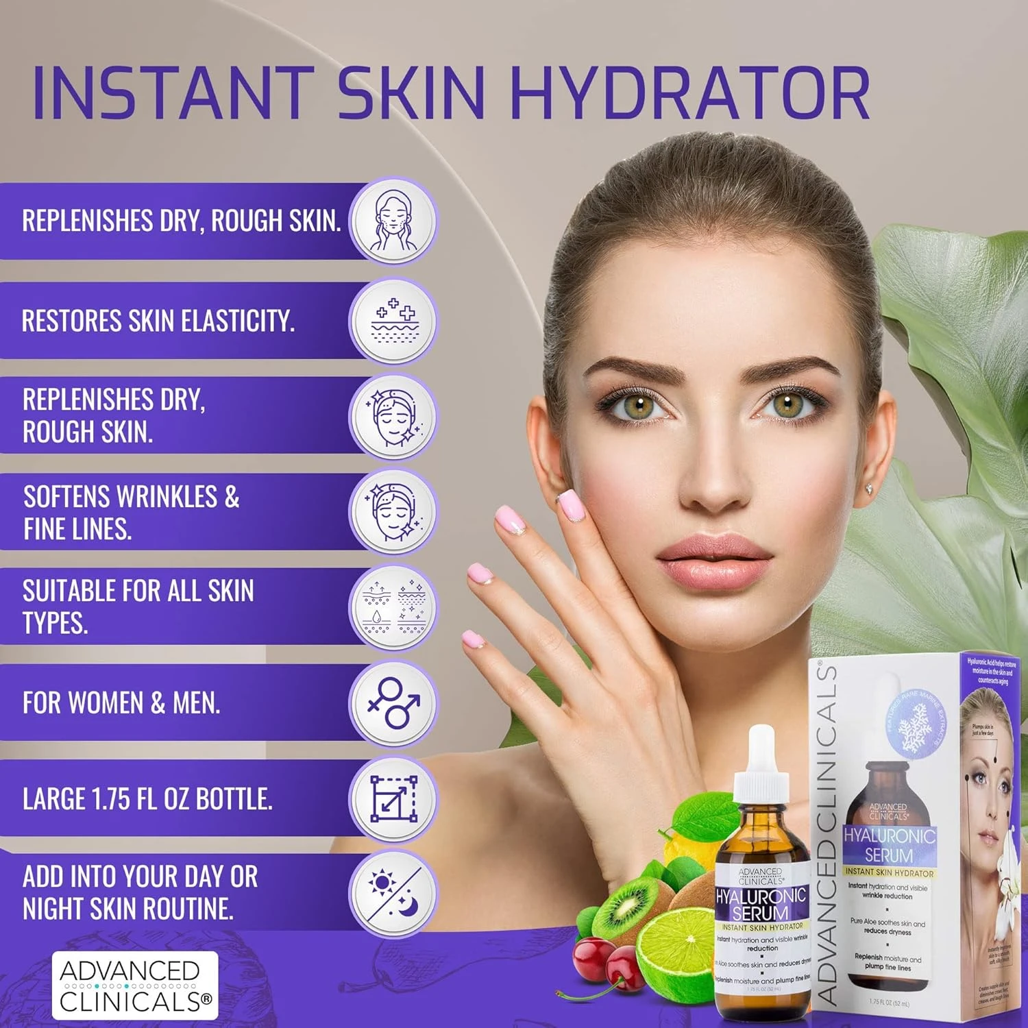 Advanced Clinicals Hyaluronic Acid Face Serum Anti Aging Face Serum Instant Skin