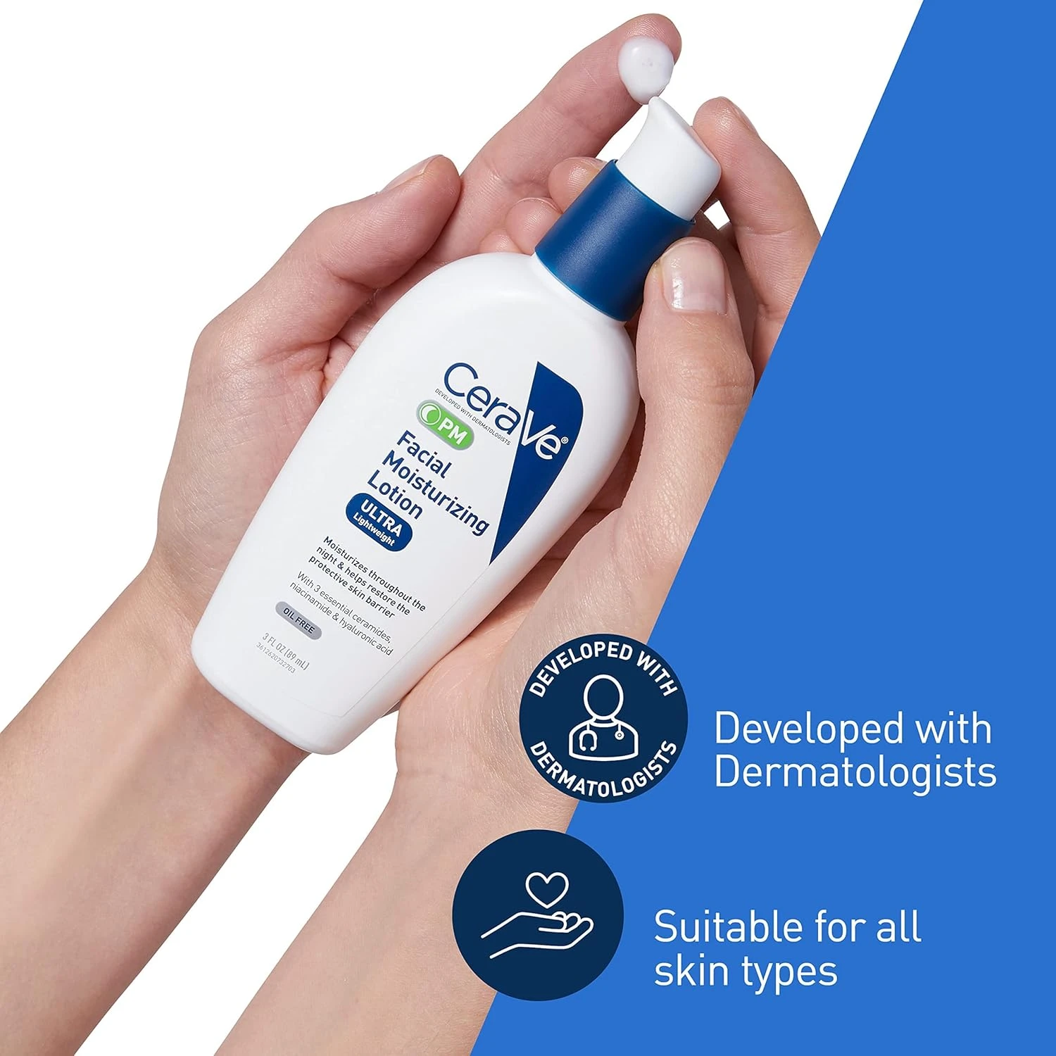 Cerave Pm Facial Moisturizing Lotion, 3 Oz., Multiplied With Derma Roller, 3 Fl 