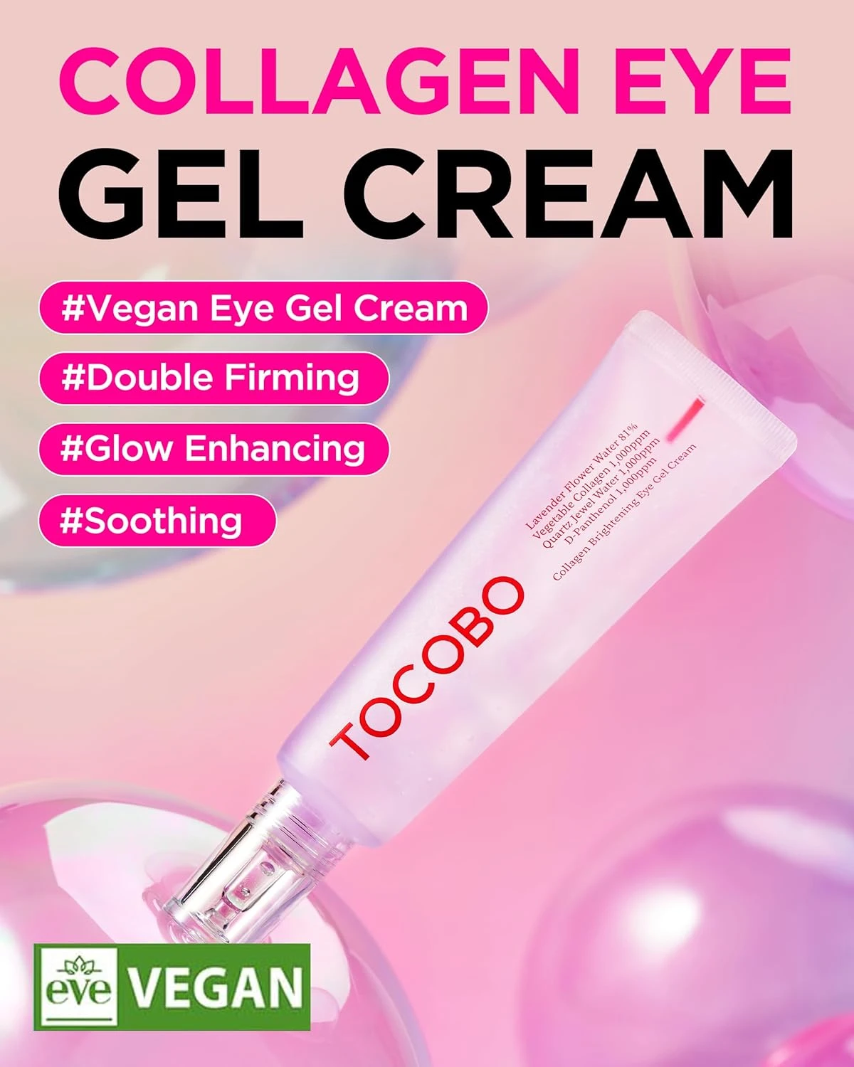 TOCOBO Collagen Brightening Eye Gel Cream 1.73oz / 49g | Quartz Water, Lavender 