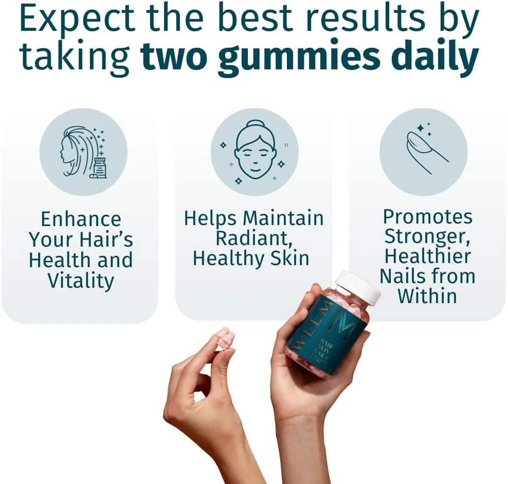WEEM Biotin Gummies for Hair, Skin and Nails - Vegan Vitamins for Men & Women, S