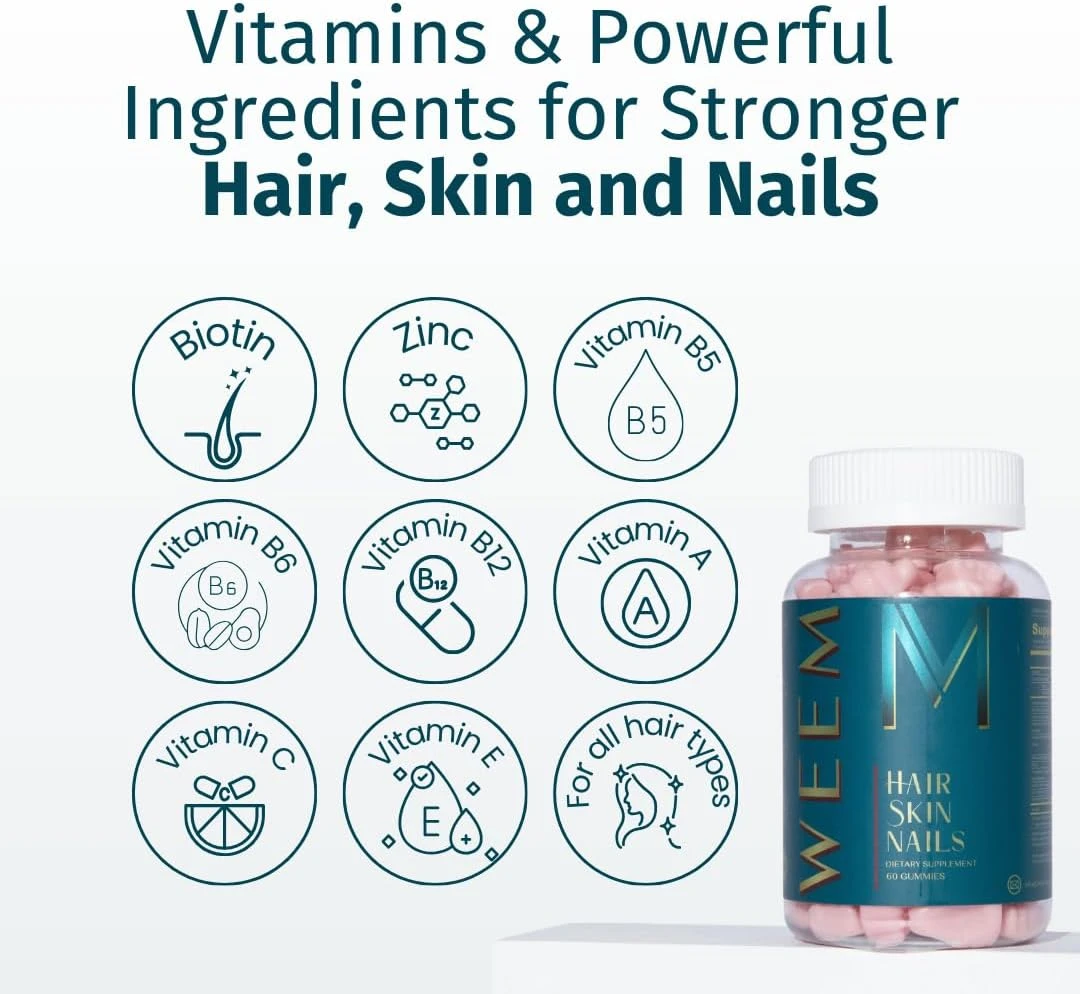 WEEM Biotin Gummies for Hair, Skin and Nails - Vegan Vitamins for Men & Women, S