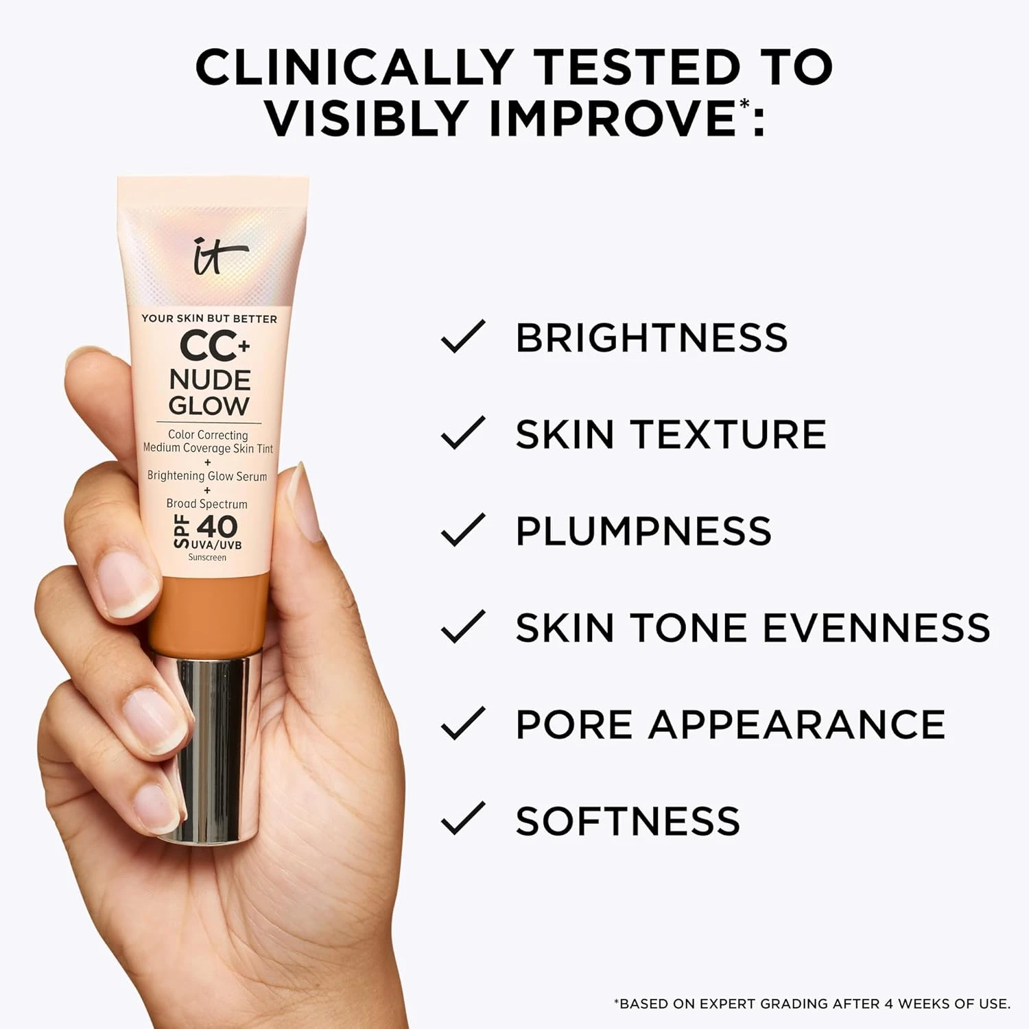 IT Cosmetics CC+ Nude Glow (Light Medium) - Lightweight Foundation & Brightening