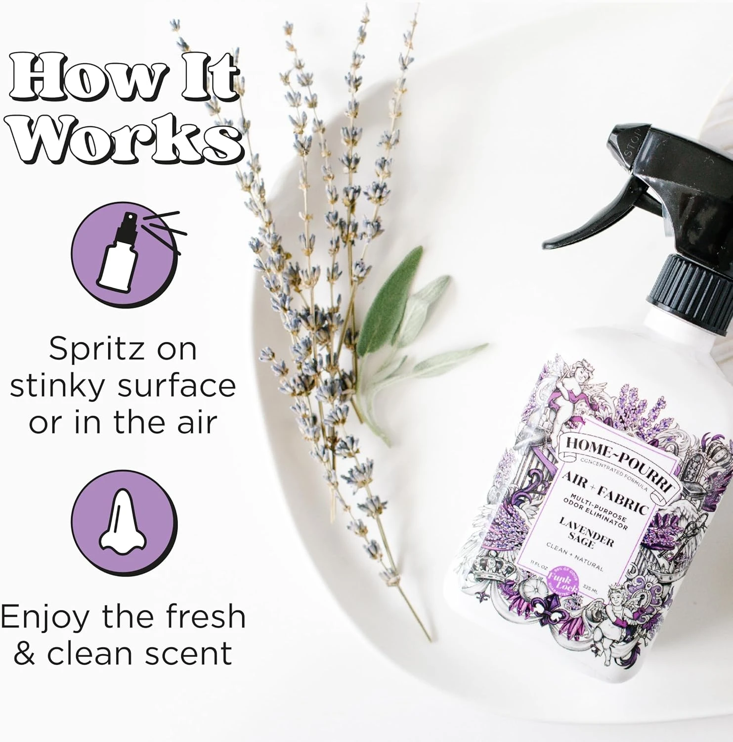Home-Pourri Air + Fabric Multi-Purpose Odor Eliminator, Lavender Sage, 11 Fl Oz