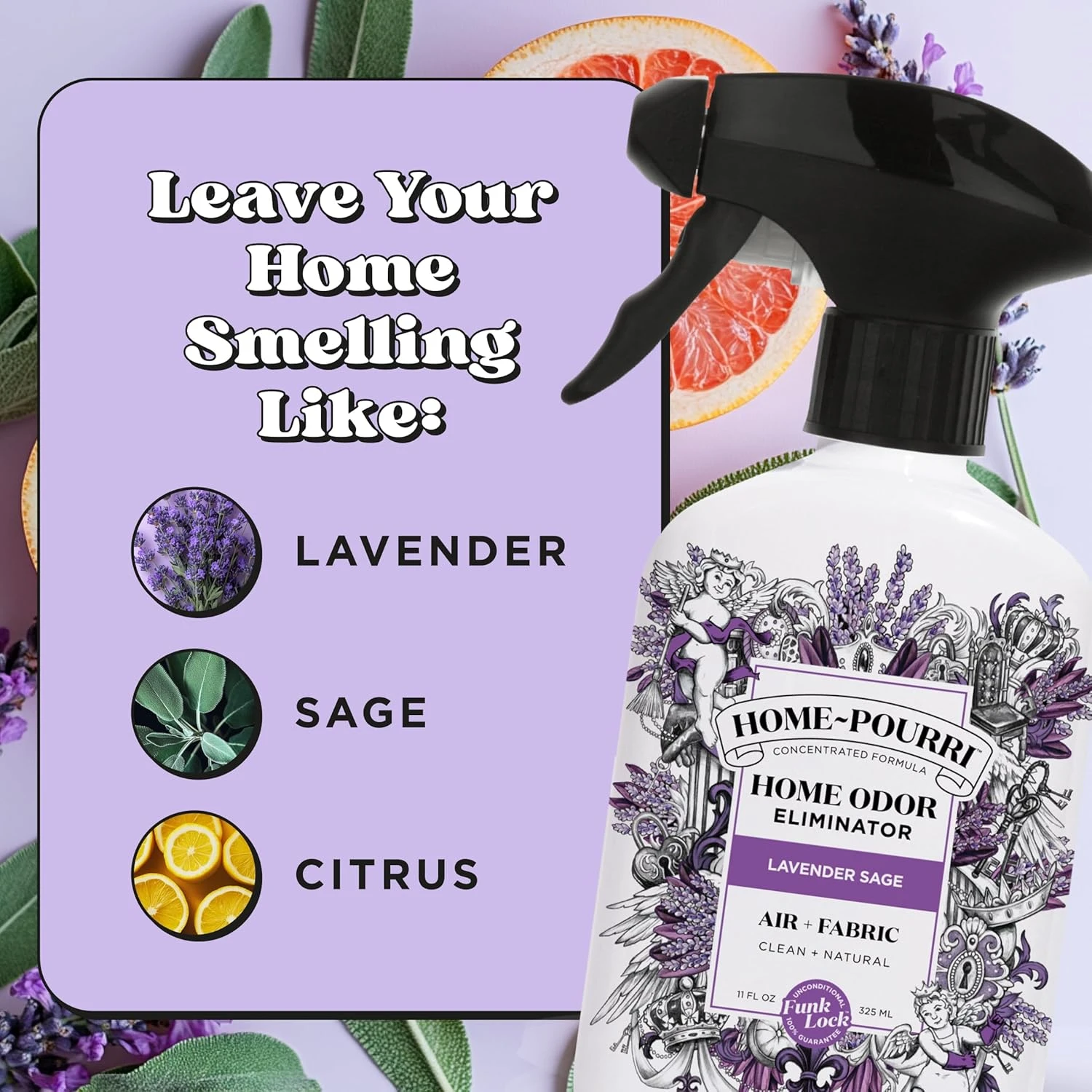 Home-Pourri Air + Fabric Multi-Purpose Odor Eliminator, Lavender Sage, 11 Fl Oz