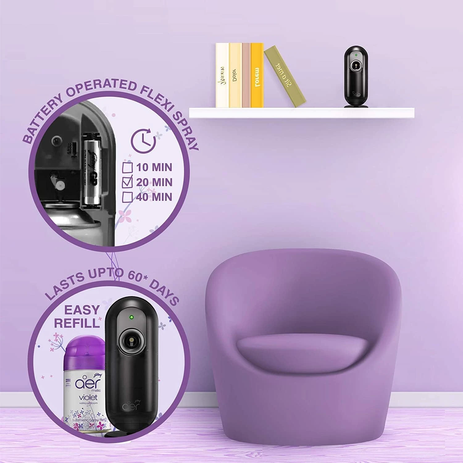 Godrej aer Matic, Automatic Air Freshener Refill Pack Violet Valley Bloom 225 ml