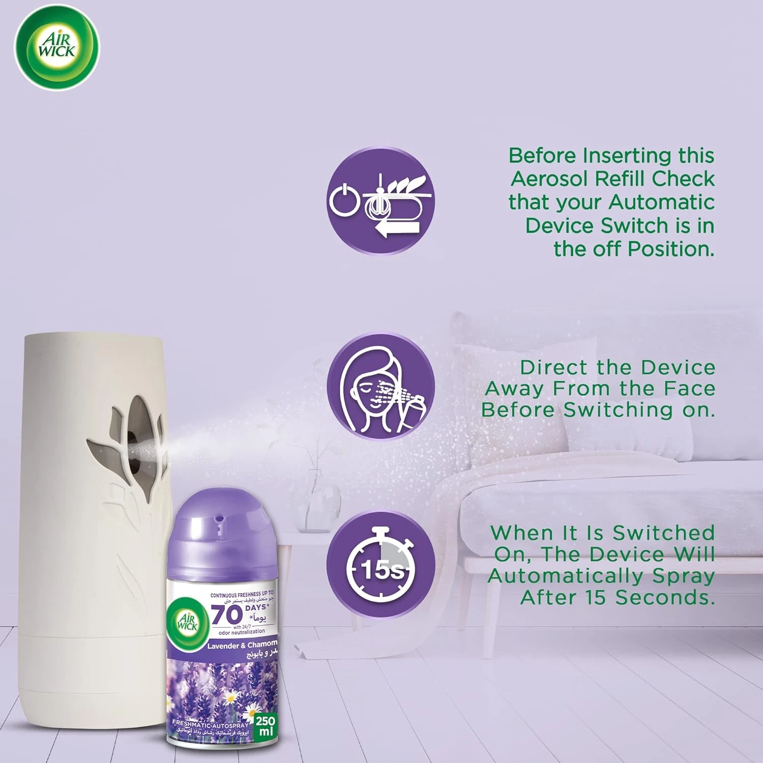 Air wick Air Freshener Freshmatic Auto Spray Lavender & Chamomile Gadget and 1 R