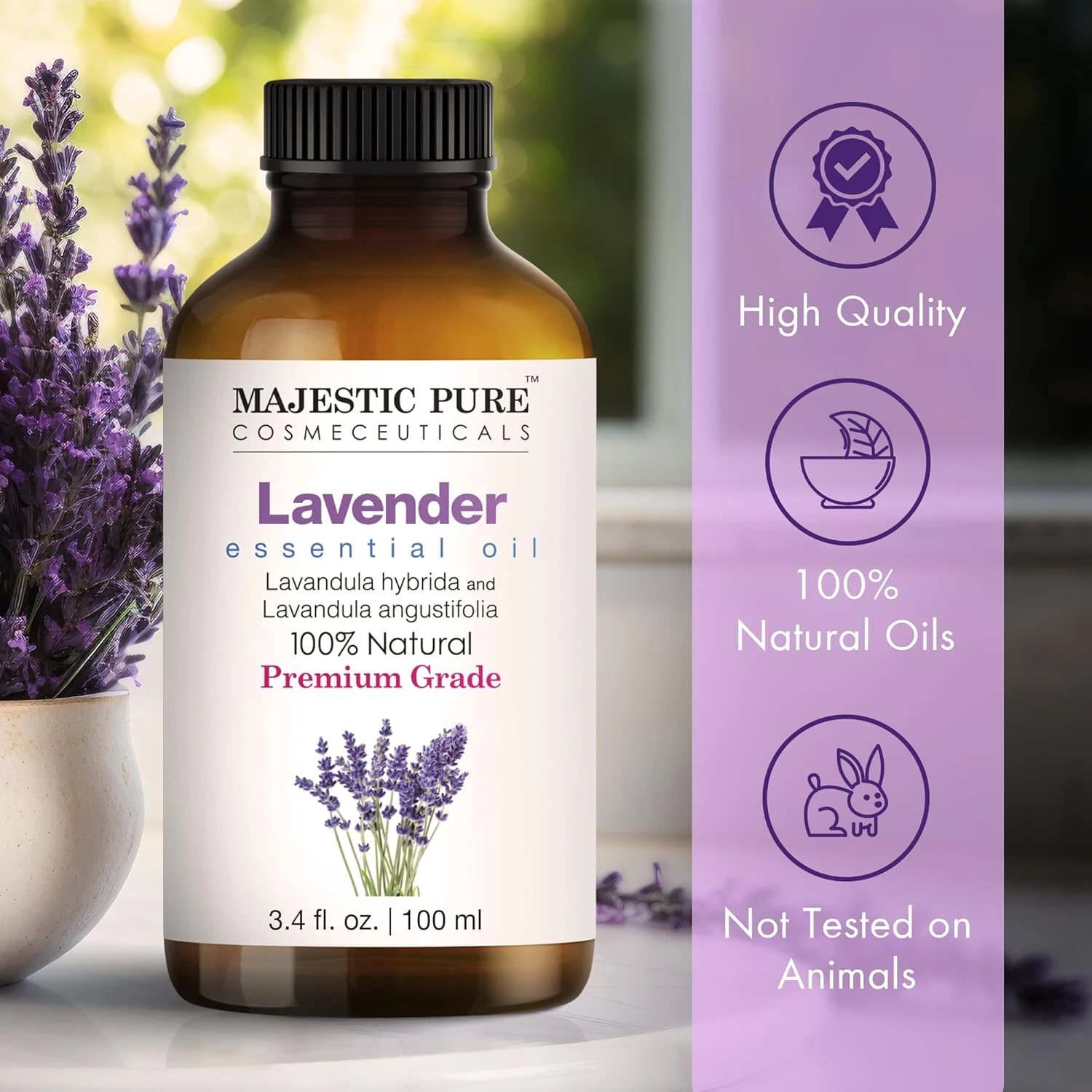 MAJESTIC PURE Lavender Essential Oil - Huge 118 ml with Glass Dropper | 100% Pur