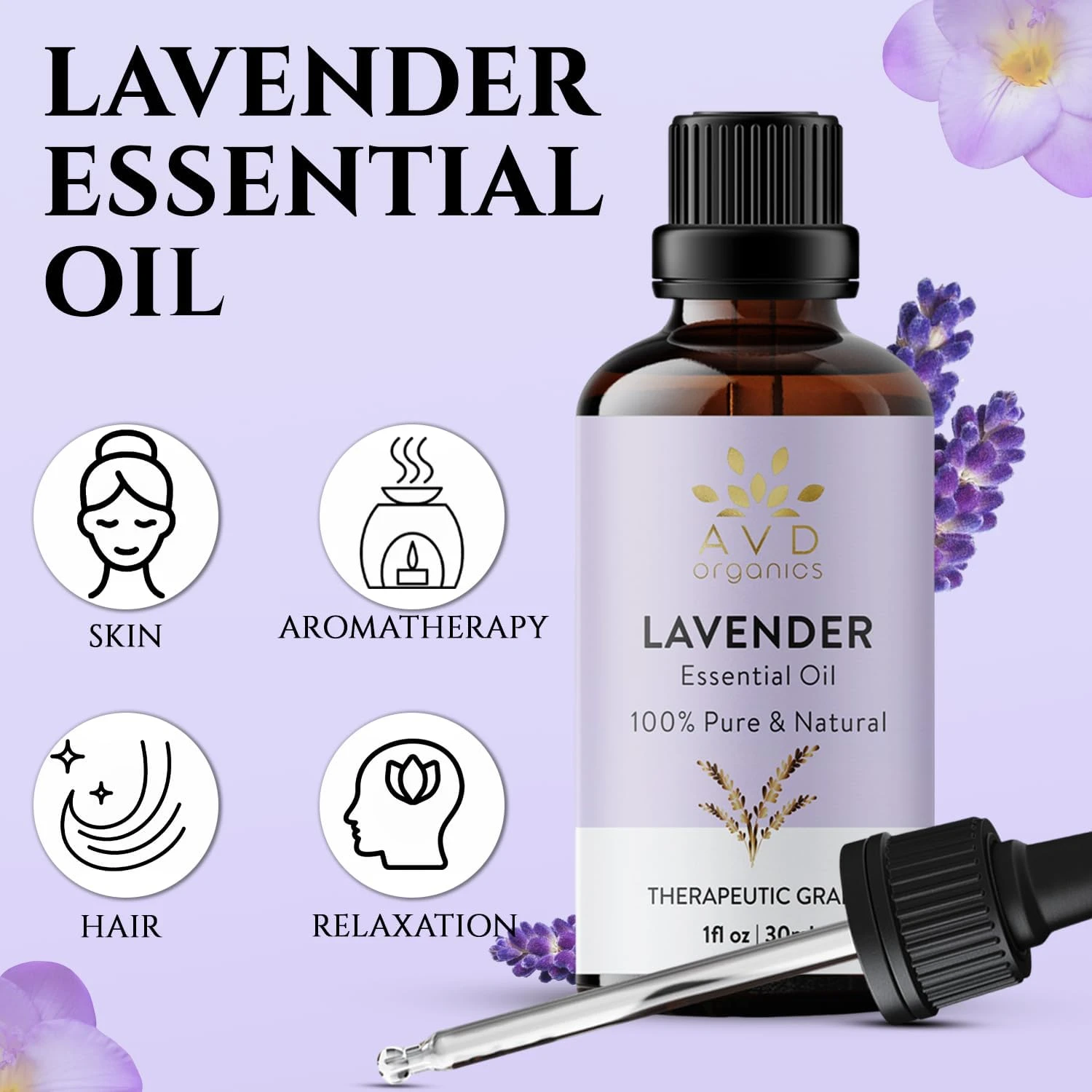 AVD Organics Lavender Essential Oil 30ml – 100% Pure & Natural Lavender Oil for 