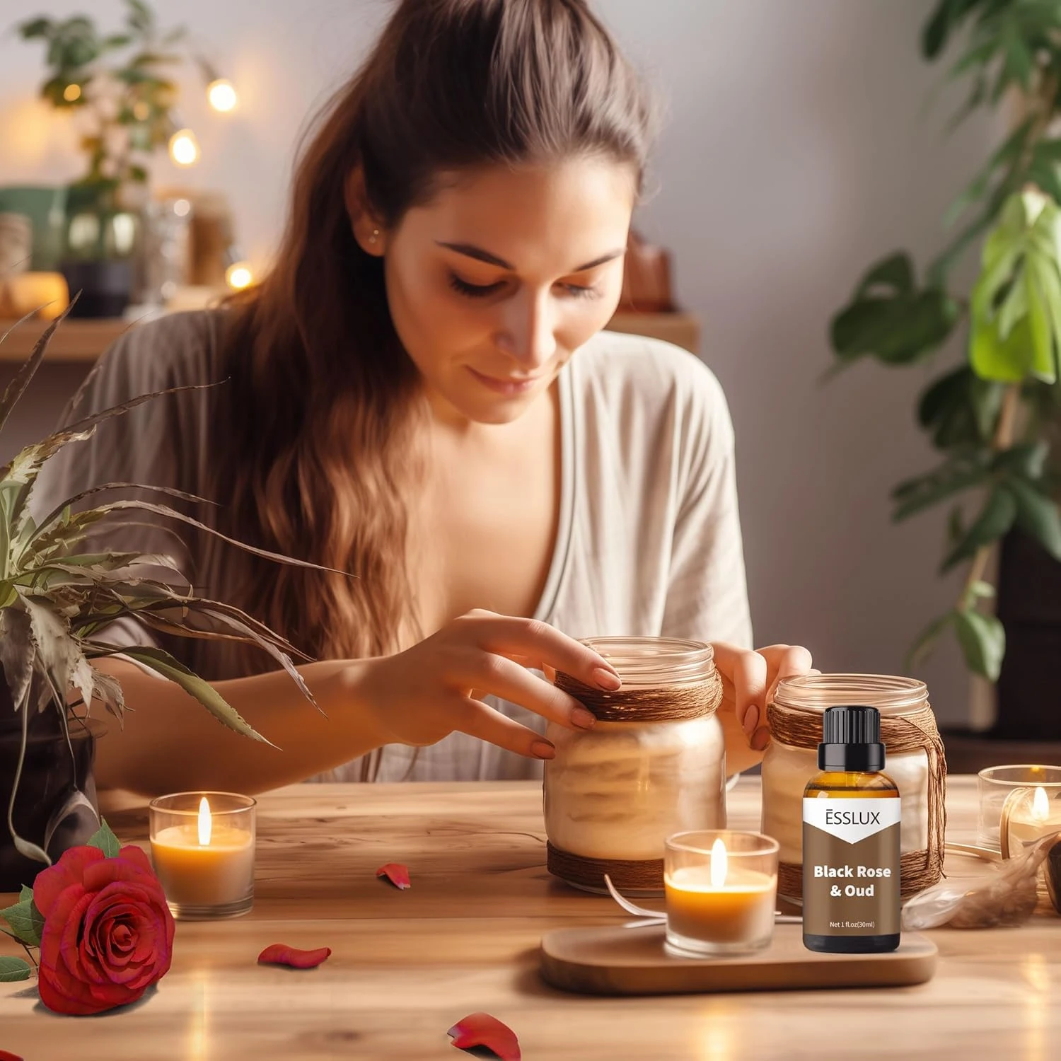 ESSLUX Black Rose & Oud Fragrance Oil - Essential Oils for Diffuser, Candle Soap