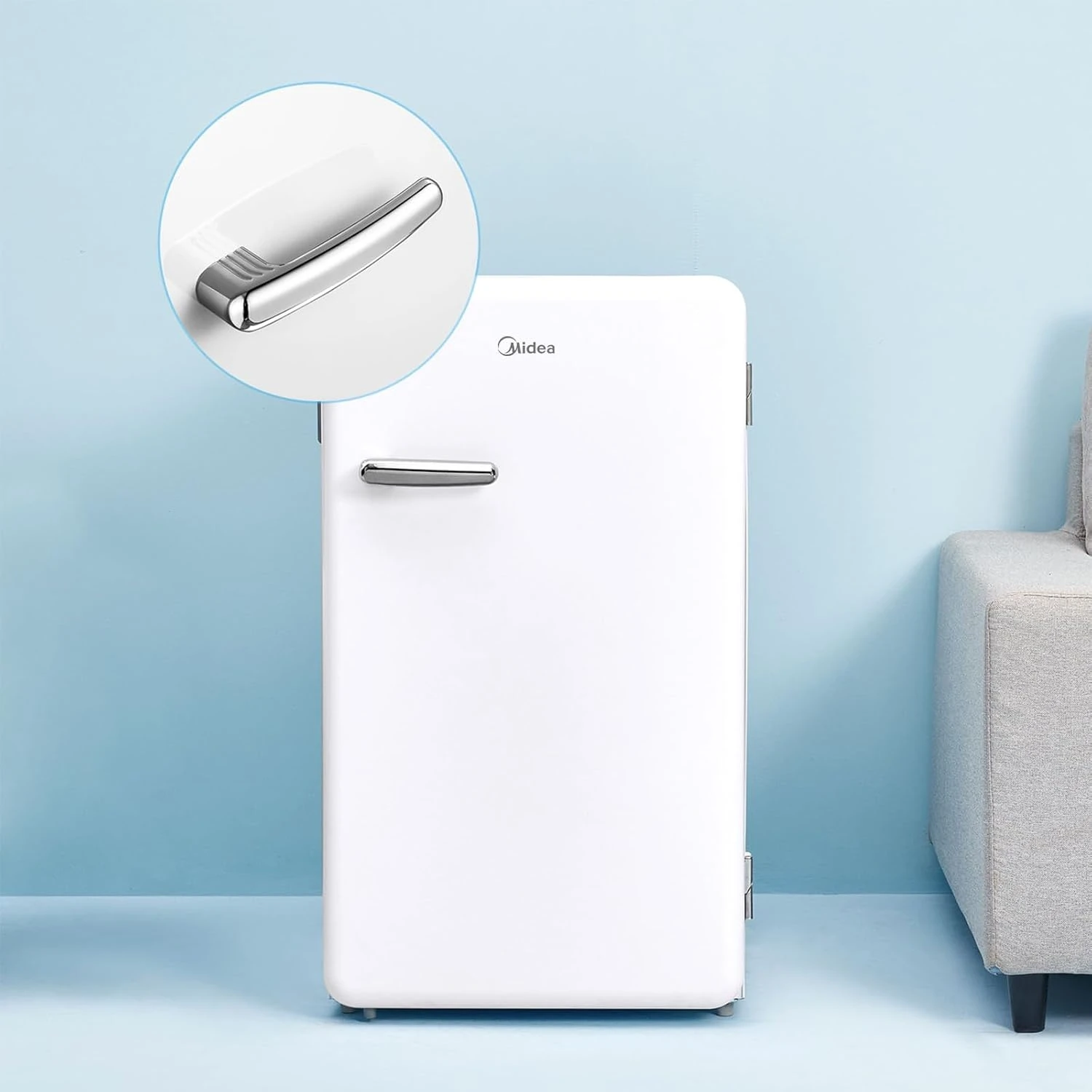Midea 142L Gross Single Door Retro Style Refrigerator, Compact Size Free Standin