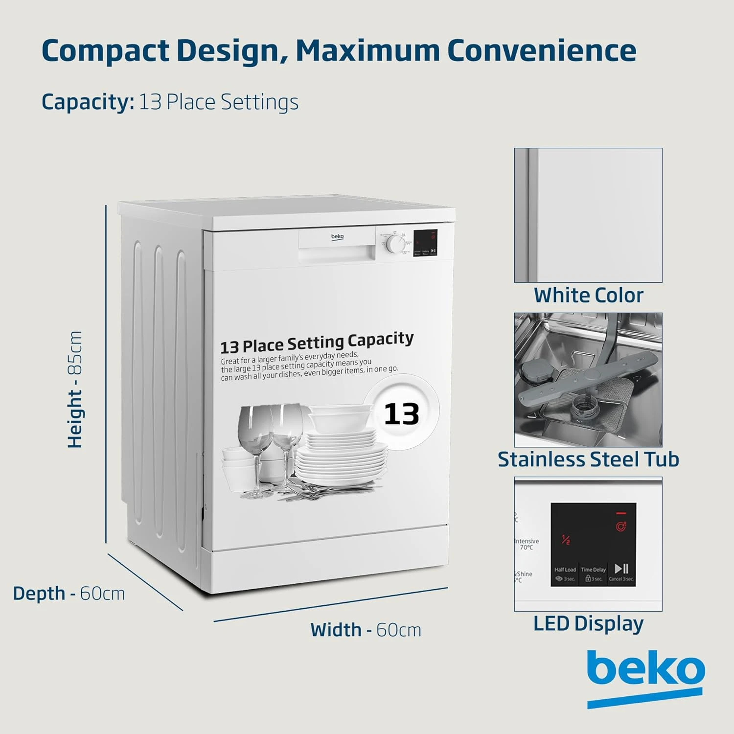 Beko Freestanding Dishwasher 13 Place Settings, 5 Programs, 2 Racks, A++ Energy