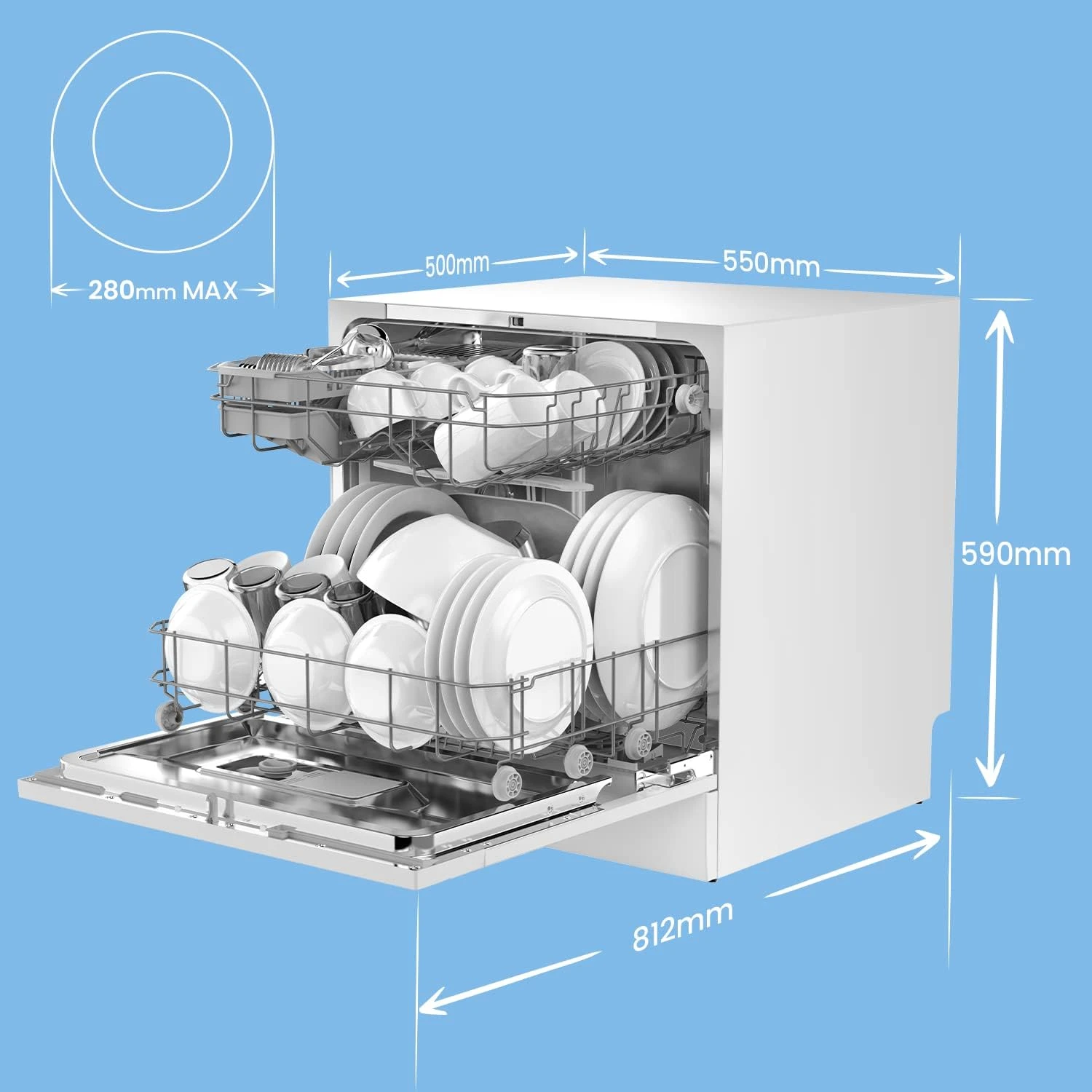 COMFEE' Dishwasher 8 Place Settings with 7 Programs, Super Quiet and Quick, LED 