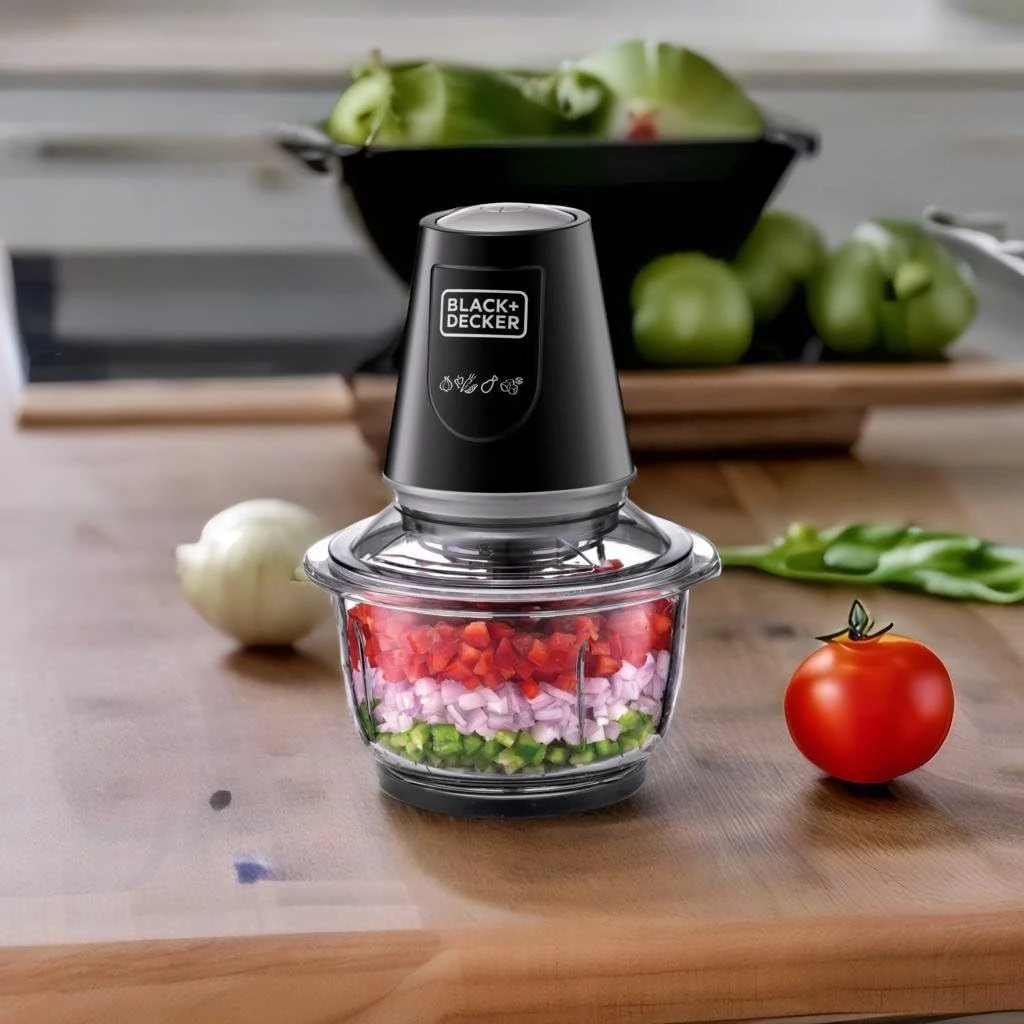 BLACK+DECKER Multi-Function Glass Chopper & Mincer, 400W, XXL 1.2L Bowl, 4-Blade