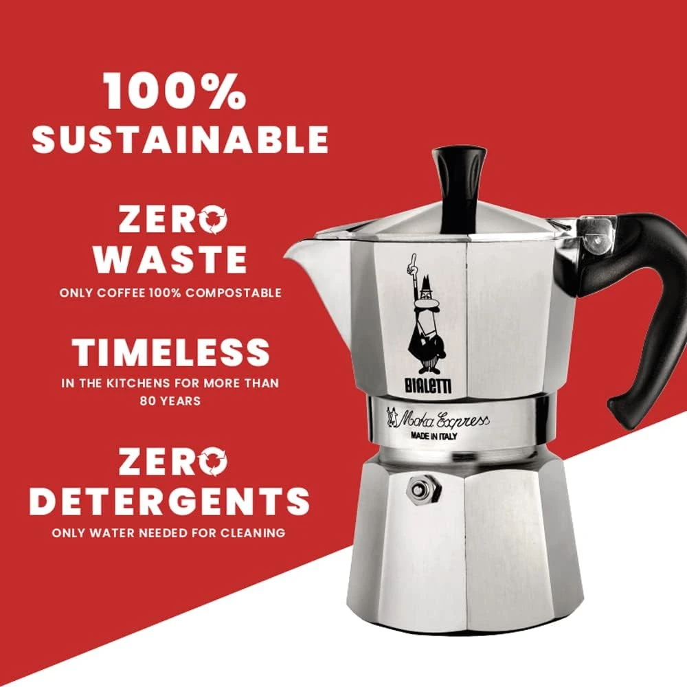 Bialetti Cafetière from Bialetti Moka Express 6tz, Silver, 1 Count (Pack of 1), 