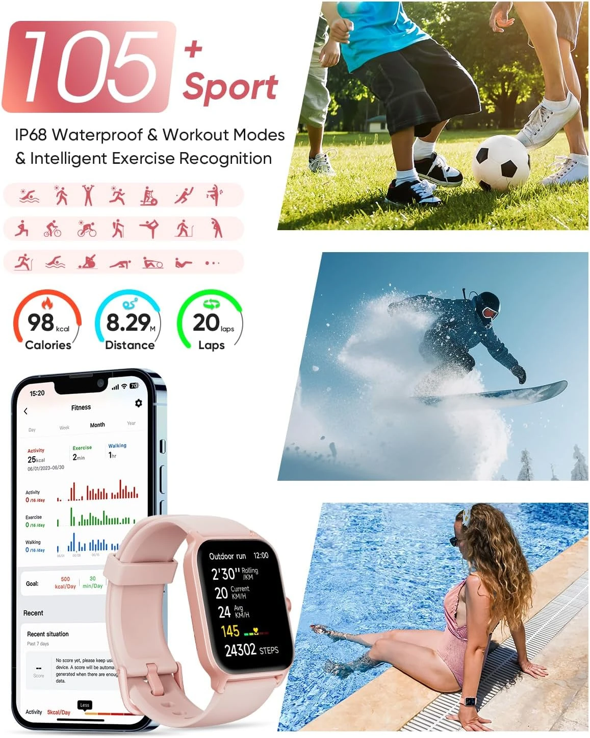Fitpolo Smart Watch for Women Android & iPhone, Alexa Built-in [1.8" HD Screen] 