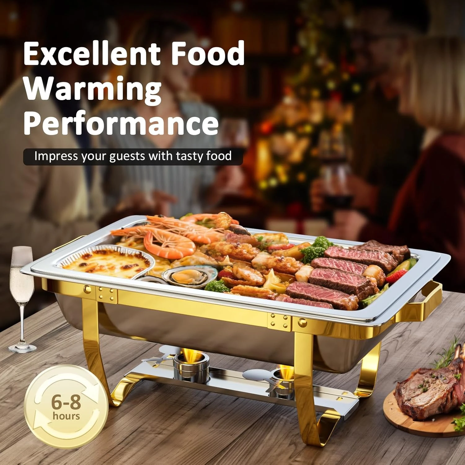 Chafing Dishes for Buffet 4 Pack 7pan, 9QT [Elegant Gold and Silver Colors] Stai