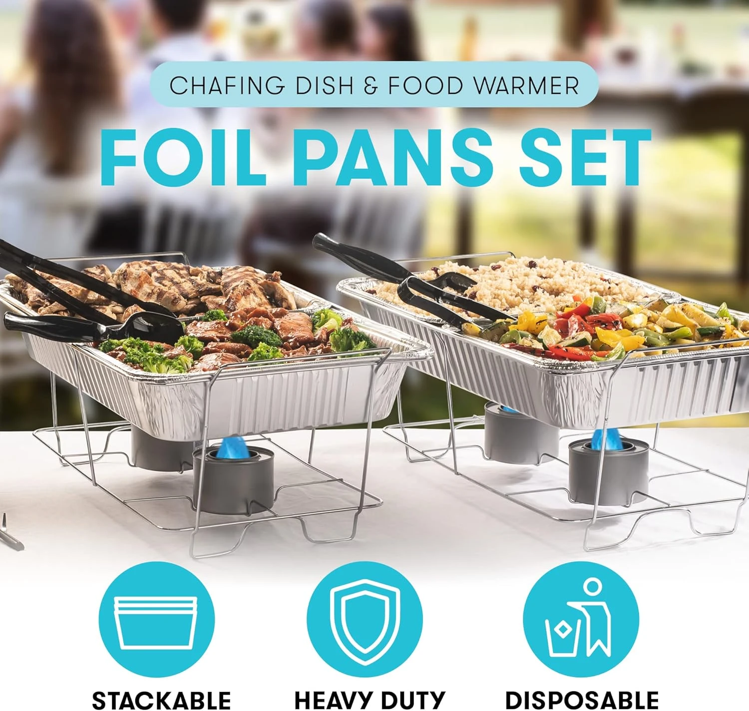 Disposable Chafing Dish Buffet Set Food Warming Trays - 3 Water Food Warmer Pans