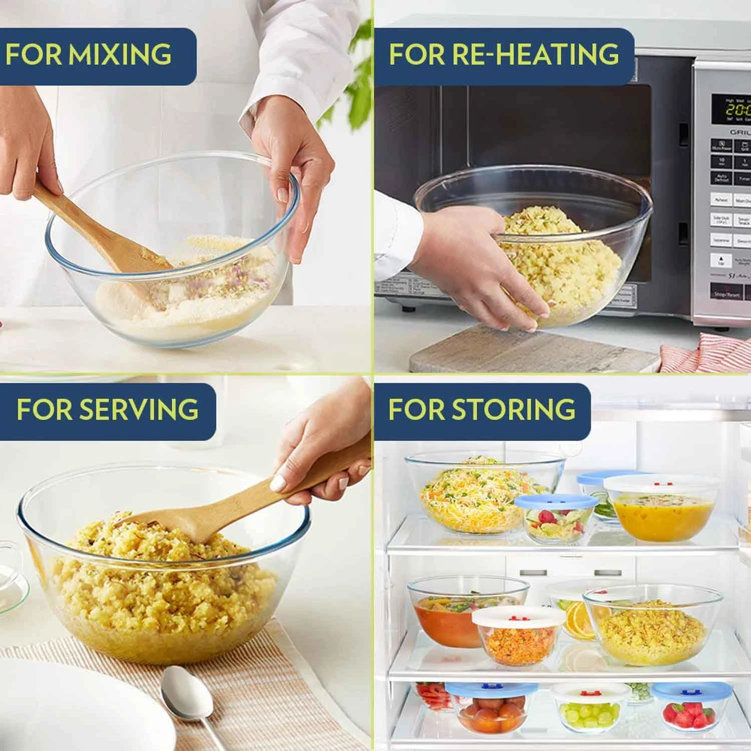 Borosil Glass Mixing & Serving Bowl, Oven & Microwave Safe Bowl, 3.5 L, Borosili
