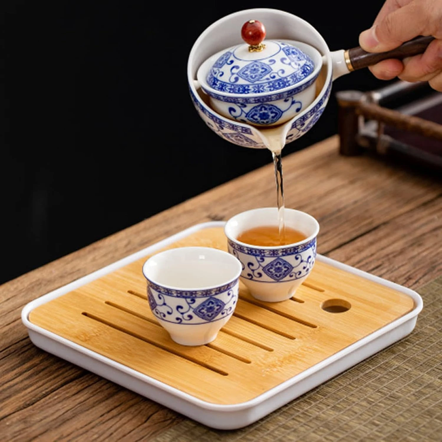fanquare Blue and White Porcelain Portable Travel Tea Set, Handmade Kungfu Tea S