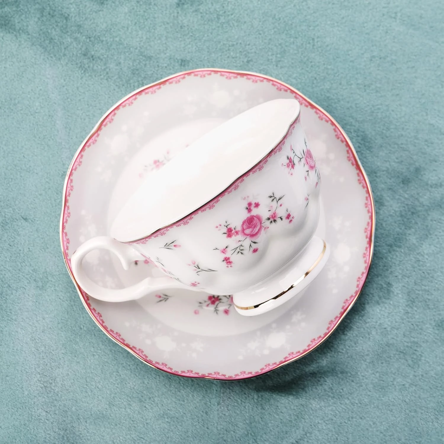 fanquare Porcelain Tea Set, Cup and Saucer Set, 6 Person Tea Set, Wedding Teapot