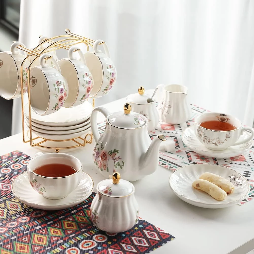 Sweejar Porcelain Tea Sets British Royal Series, 8 OZ Cups & Saucer Service for